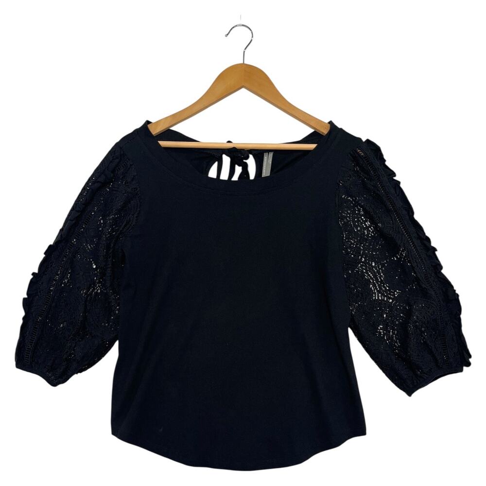 Anthropologie Top Womens Small Black Lace Sleeve Boho Romantic Casual Witchy